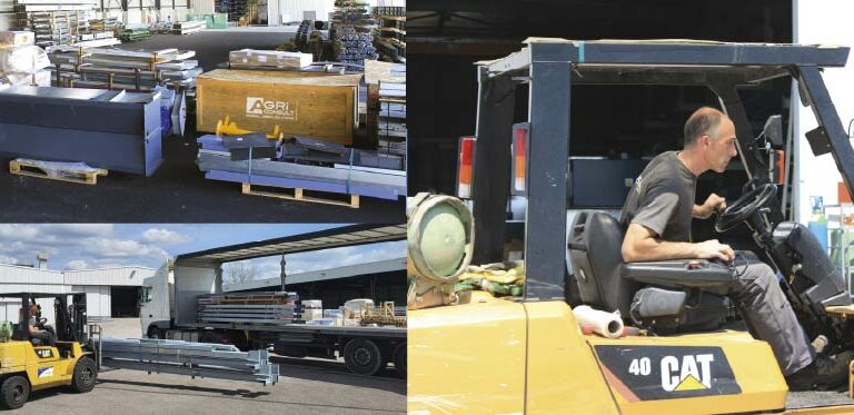logistique chargement vis sur chariot dans camion atelier entrepot carton fenwick